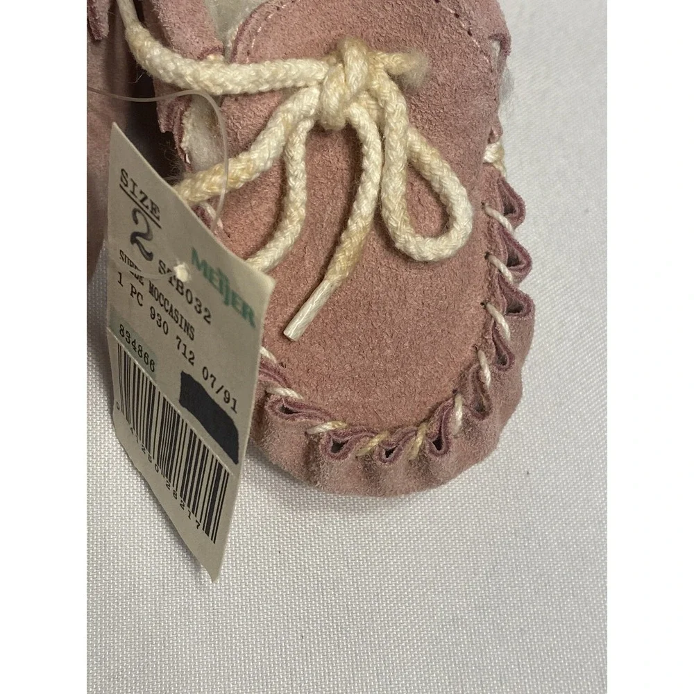 VINTAGE baby girls pink suede moccasins shoes size 2
